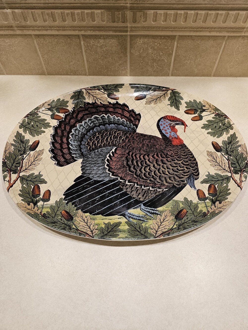 John Derian 19"Γ14" Turkey With Acorn Stoneware Oval Serving Platter